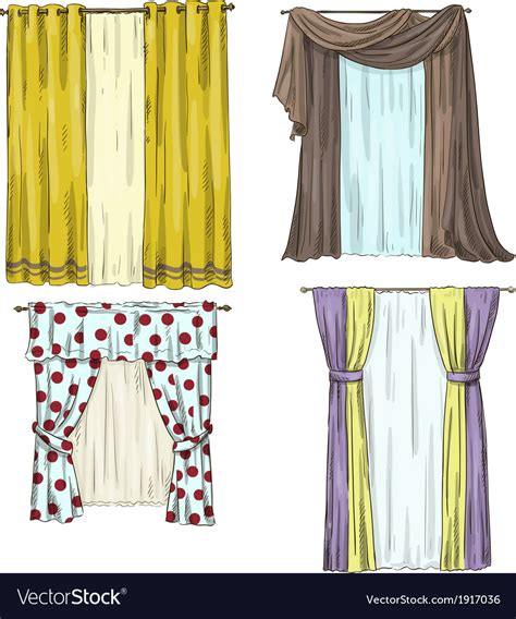 Set of curtains interior details cartoon style Vector Image