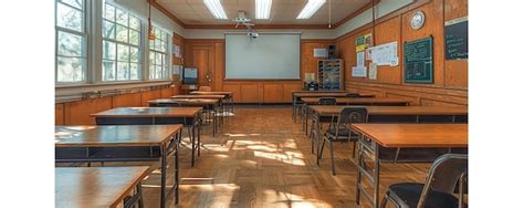 Premium Photo | An Empty Classroom With Desks And A Whiteboard Wallpaper