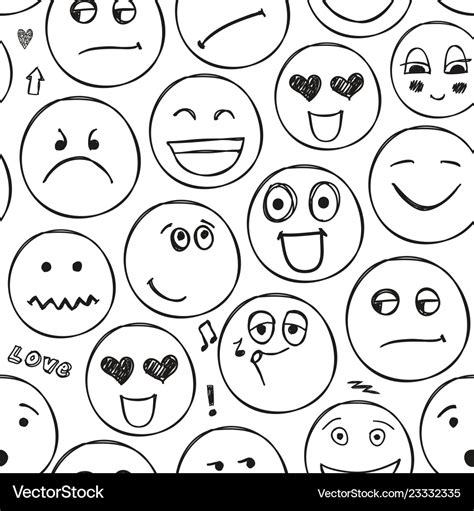 Faces seamless pattern emotions doodle Royalty Free Vector