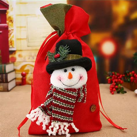 100pcs Christmas Bags Santa Claus Gift Bag Kids Xmas Decoration Candy ...