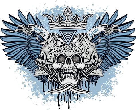 Gothic sign with skull and blue wings, grunge vintage design t shirts ...