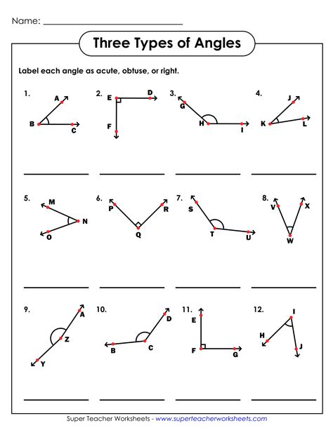 Identifying Types Of Angles Worksheets