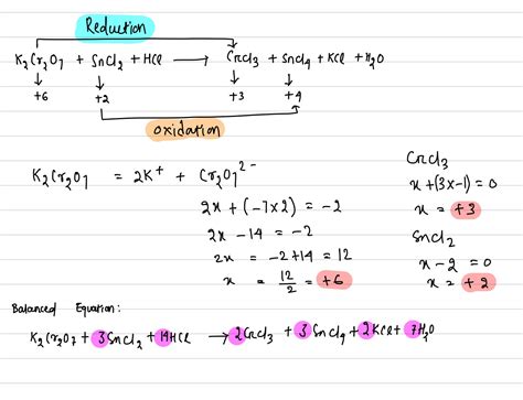 [Solved] oxidation reduction for K2Cr2O7 + SnCl2 + HCl 🡪 CrCl3 + SnCl4 ...