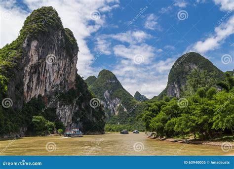 Karst Mountains and Limestone Peaks of Li River in China Stock Image ...