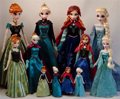 Elsa and Anna Dolls - 17'', 12'' and 5.5'' - Group Photo - Full Front ...