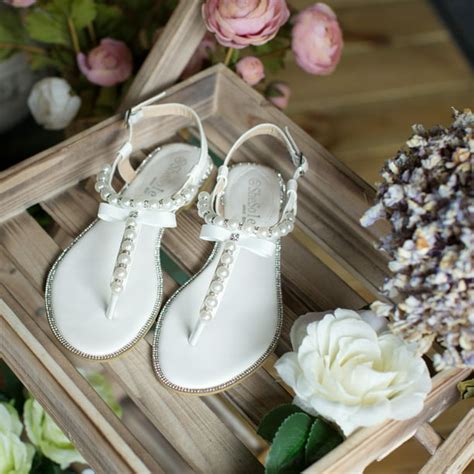 SheSole - SheSole White T-Strap Buckle Flat Sandals for Women Pearls ...