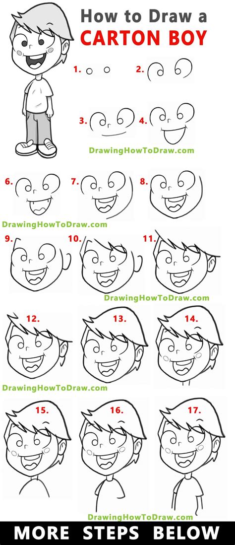 How to Draw a Cartoon Boy Standing With Easy Step by Step Drawing ...