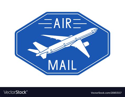 Air mail blue postal sticker or emblem Royalty Free Vector