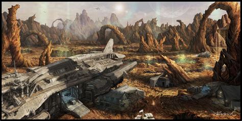 ArtStation - The spaceship crash landed in an alien planet