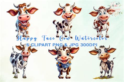 Happy Cow Watercolour Clipart Graphic by Venime · Creative Fabrica