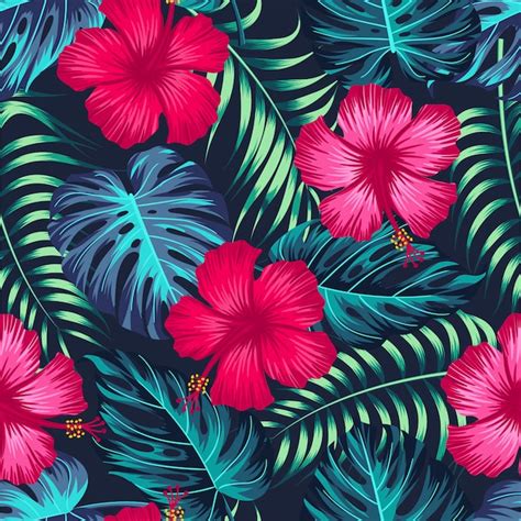 Seamless Tropical Flower Vector Pattern Background | Best Flower Site