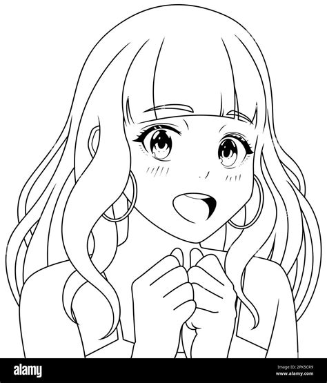 Pleasantly Surprised Anime Girl Line Art Stock Vector Image & Art - Alamy