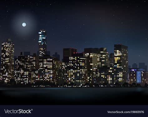 Night city skyline Royalty Free Vector Image - VectorStock