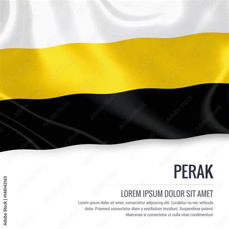 Perak flag. Flag of Malaysian state Perak waving on an isolated white ...