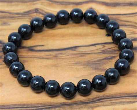 Black Tourmaline Bead Bracelet: Choose 6 mm or 8 mm Stones (Black ...