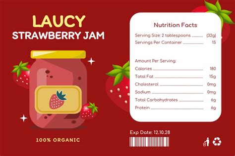 Red Modern Illustration Strawberry Jam Food Label - Venngage