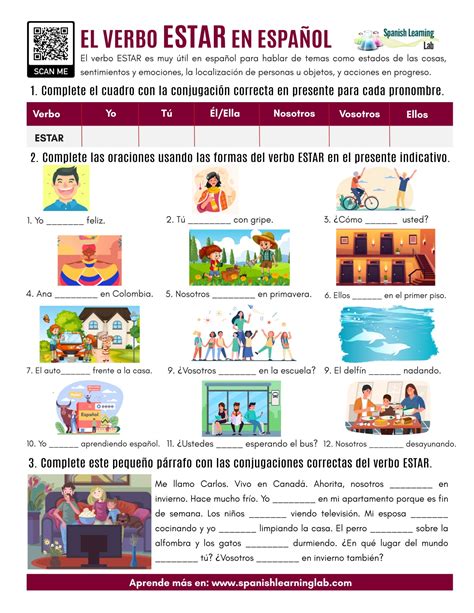 The verb ESTAR in Spanish - PDF Worksheet - Spanish Learning Lab