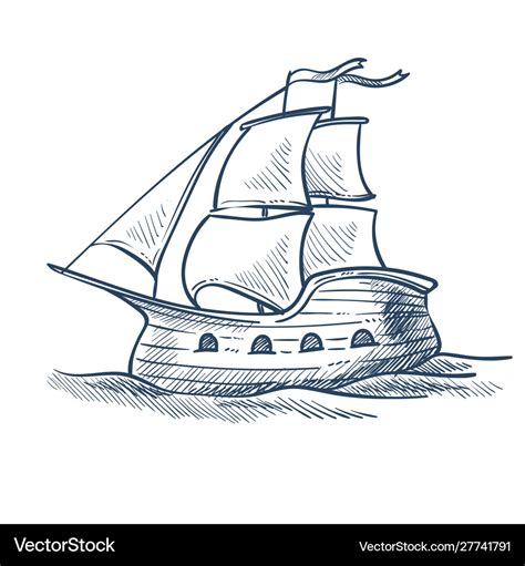 Ship isolated sketch sailboat sea transport voyage