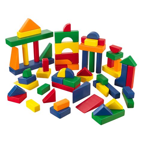 KidKraft 60-Piece Wooden Cutout Shapes Block Building Architectural Set ...