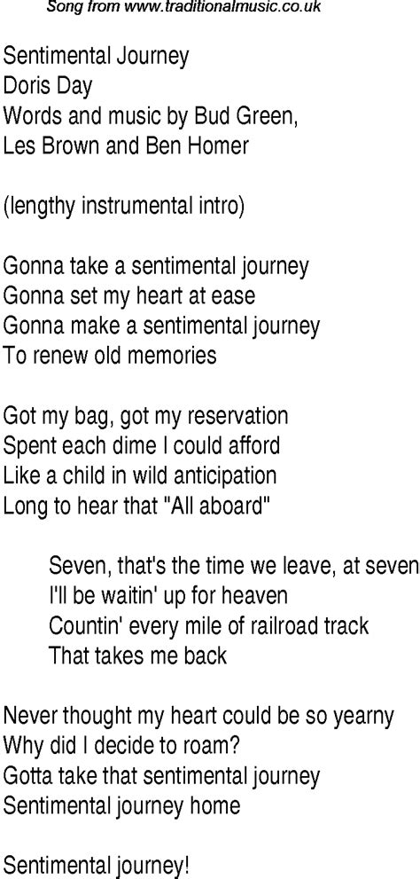 Top songs, 1945 music charts: lyrics for Sentimental Journey