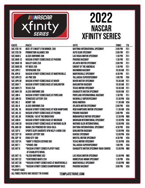 Nascar Xfinity Schedule 2024 Printable