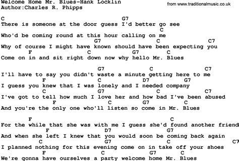 Country Music:Welcome Home Mr Blues-Hank Locklin Lyrics and Chords