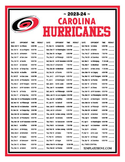 Printable 2023-2024 Carolina Hurricanes Schedule