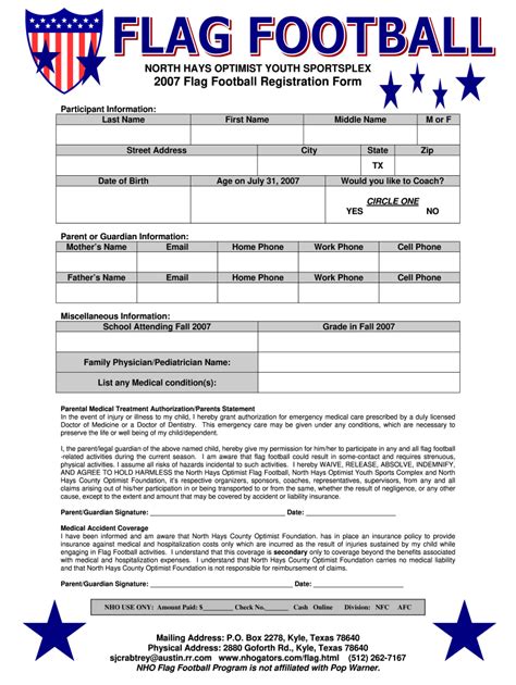 Youth Football Registration Form - Fill Online, Printable, Fillable ...