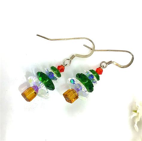 Christmas earrings, Christmas tree earrings, Swarovski crystal earrings ...