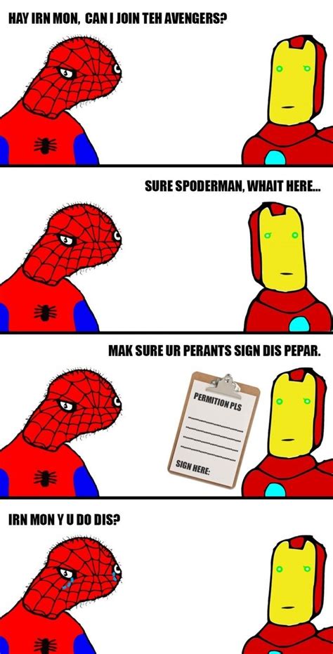 Spoderman joining Avengers | Funny marvel memes, Avengers, Marvel funny