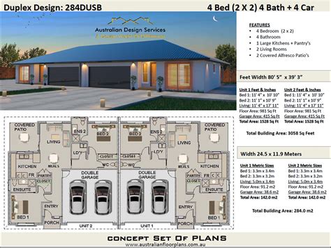 Modern Duplex House Plans 2 Family Home 284 M2 3058 Sq. Feet 2 Family ...