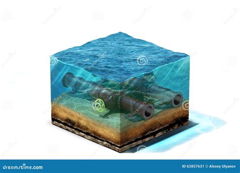 3d Illustration Of Oil Pipeline With Valve Lying On Ocean Bottom Under ...