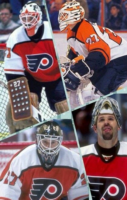 four different hockey players are shown in this collage with the goalie ...