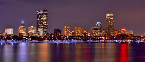 Boston Back Bay Skyline At Night Color Panorama Photograph by Jon Holiday