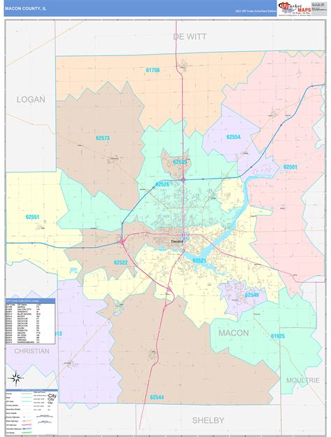 Macon County, IL Wall Map Color Cast Style by MarketMAPS - MapSales