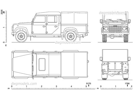 Land Rover Defender 130 car AutoCAD block, dimensions