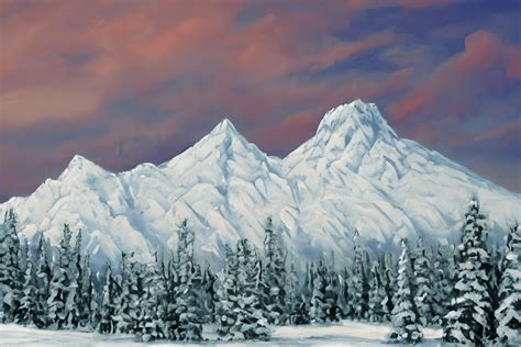 Snowy Mountain Painting · Creative Fabrica