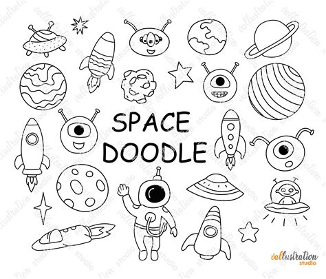 Space Clipart Cute Space Doodles Clip Art Set Vector, PNG JPG Files ...