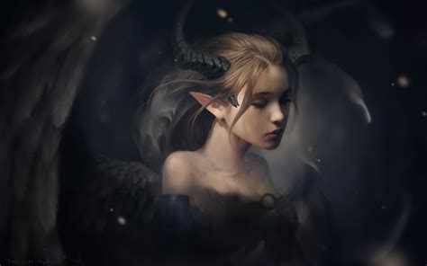 drawing, Fantasy Art, Demon, Demon Girls, Sad, Wings, Horns, Crying ...