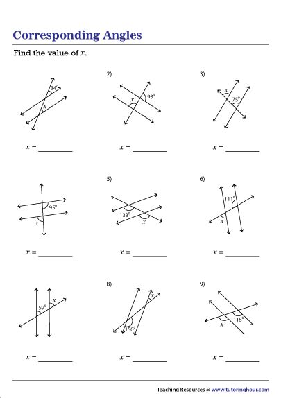 Corresponding Angles Worksheet