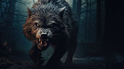 A fierce werewolf prowls through a moonlit forest, its claws extended ...