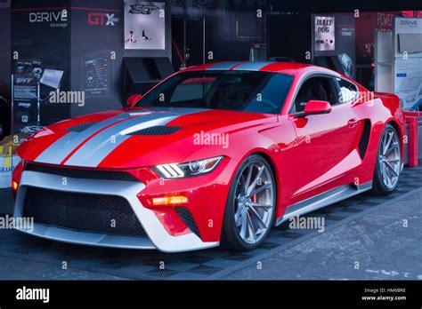 Custom Ford Mustang, tribute to the Ford GT, at SEMA Stock Photo ...