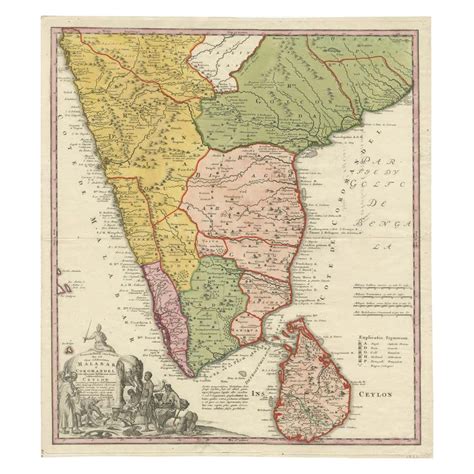 Detailed Decorative Antique Map of the Coast of Malabar and Coromandel ...