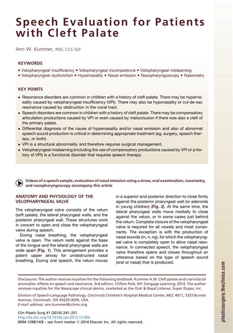 Pdf) Speech Evaluation For Patients With Cleft Palate pertaining to ...