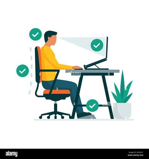 Ergonomic workspace and proper sitting posture at desk, man sitting ...