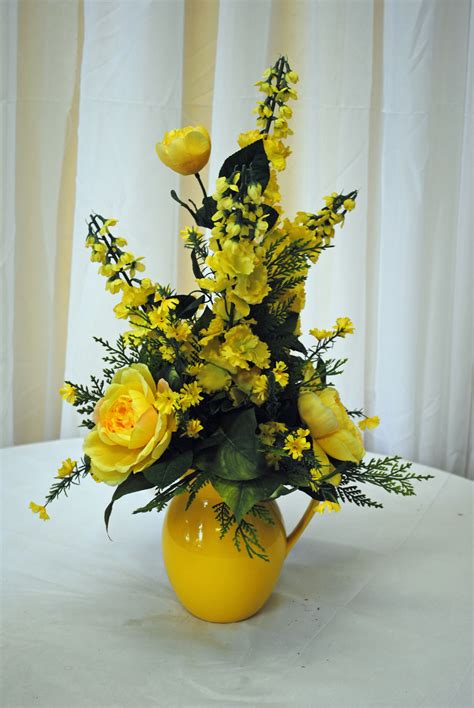 Tall Yellow Silk Arrangement | Yellow flower arrangements, Silk flower ...