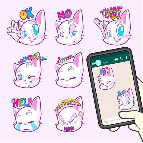 Emoji Collection Vector PNG Images, Cute Cat Emoji Sticker Collections ...