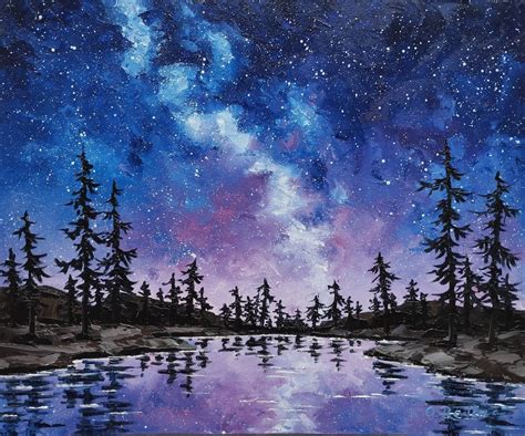 Night Sky Oil Painting Nocturne Lake Landscape Milky Way - Etsy