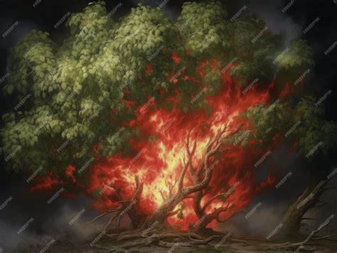 Premium AI Image | A painting of a tree with a burning fire on it