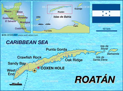 Map of Roatan (Island in Honduras) | Welt-Atlas.de